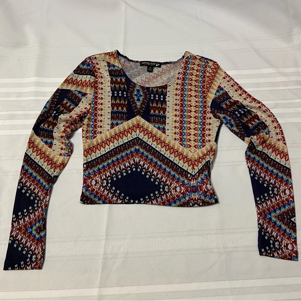 Women’s Multicolored Long sleeve stretch crop top size S